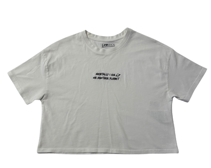 FB Sister White Mentally I Am On Another Planet Graphic Cropped Tee