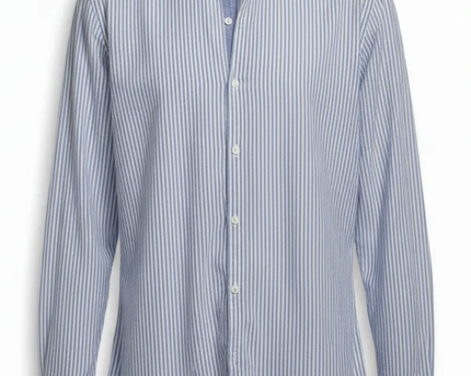 Massimo Dutti Blue and White Striped Mandarin Collar Shirt