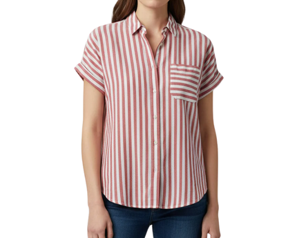 Calvin Klein Jeans Red/White Striped Short Sleeve Button-Down Shirt