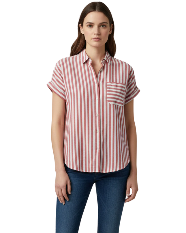 Calvin Klein Jeans Red/White Striped Short Sleeve Button-Down Shirt