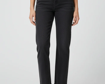 ZARA Black High-Rise Straight Leg Raw Hem Jeans
