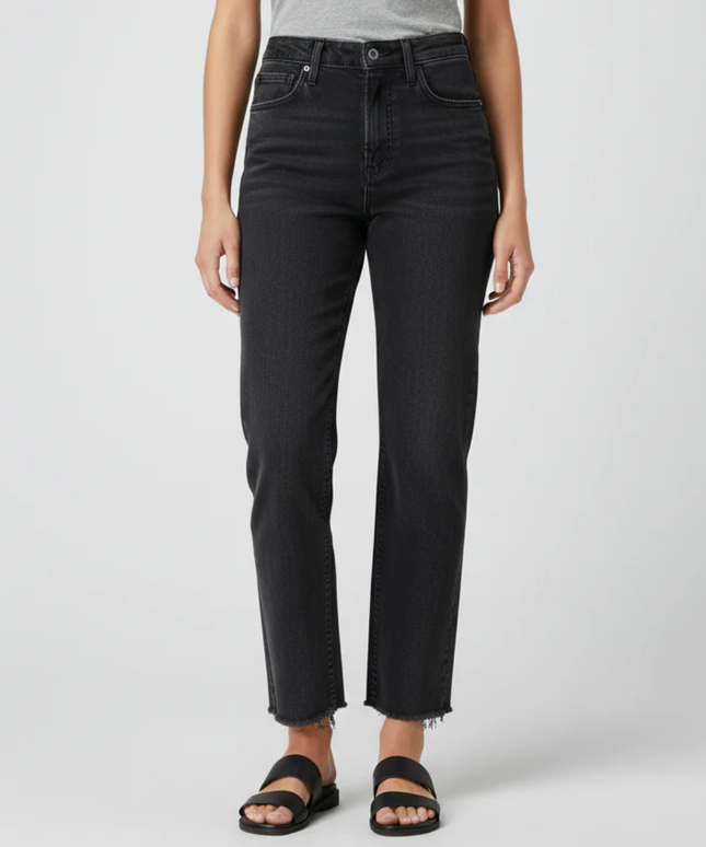 ZARA Black High-Rise Straight Leg Raw Hem Jeans