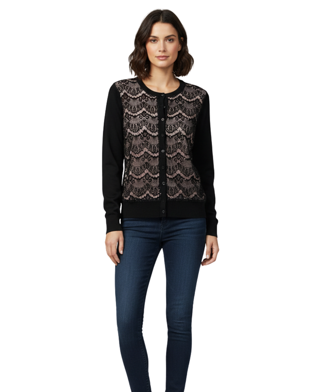 Lauren Ralph Lauren Black Lace and Sequin Cardigan