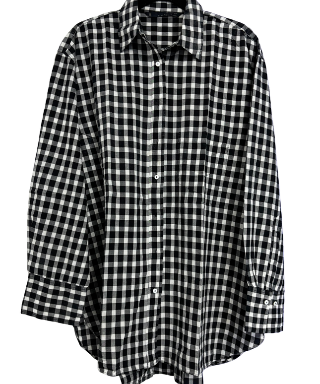 Zara Woman Studio Black and White Gingham Check Oversized Shirt