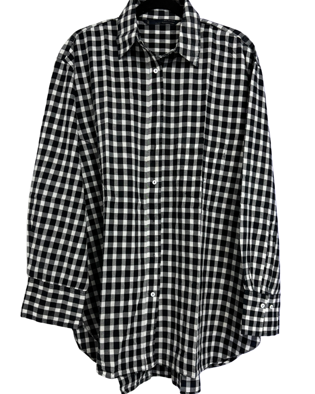 Zara Woman Studio Black and White Gingham Check Oversized Shirt