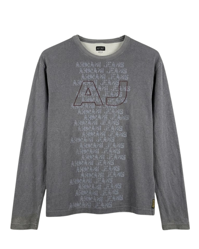 Armani Jeans Grey Graphic Long Sleeve Crewneck T-Shirt