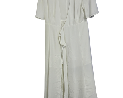 Forever 21 White V-Neck Tie-Front Short Sleeve Midi Dress