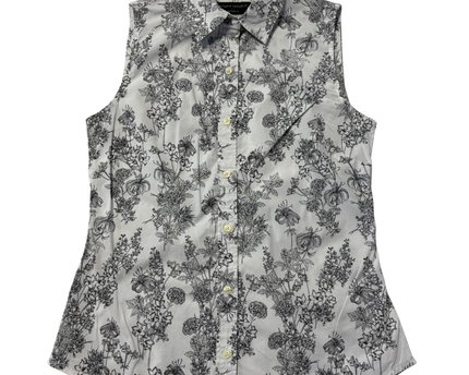 Banana Republic White/Black Floral Sleeveless Button-Down Shirt