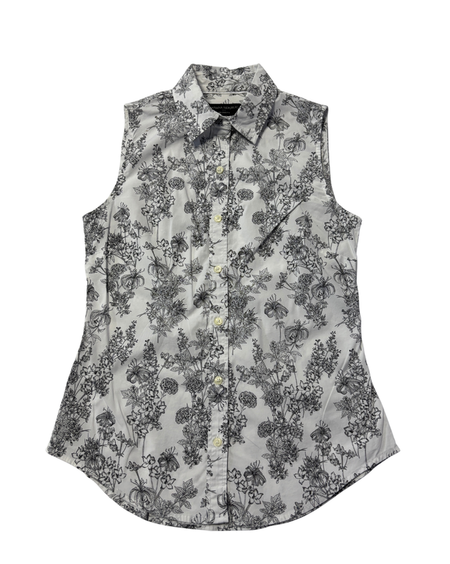 Banana Republic White/Black Floral Sleeveless Button-Down Shirt