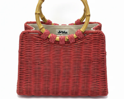 ZARA Red Woven Basket Bag with Bamboo Handles