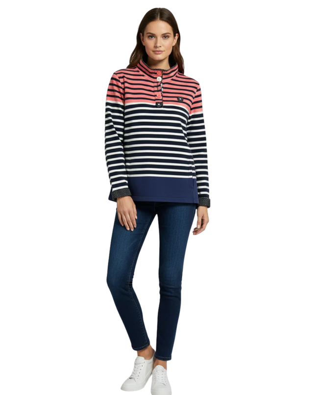 MAINE NEW ENGLAND Multicolor Striped Quarter-Button Sweatshirt