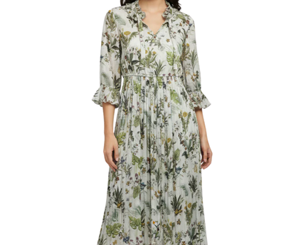 ONLY White Floral Print Pleated Midi Dress
