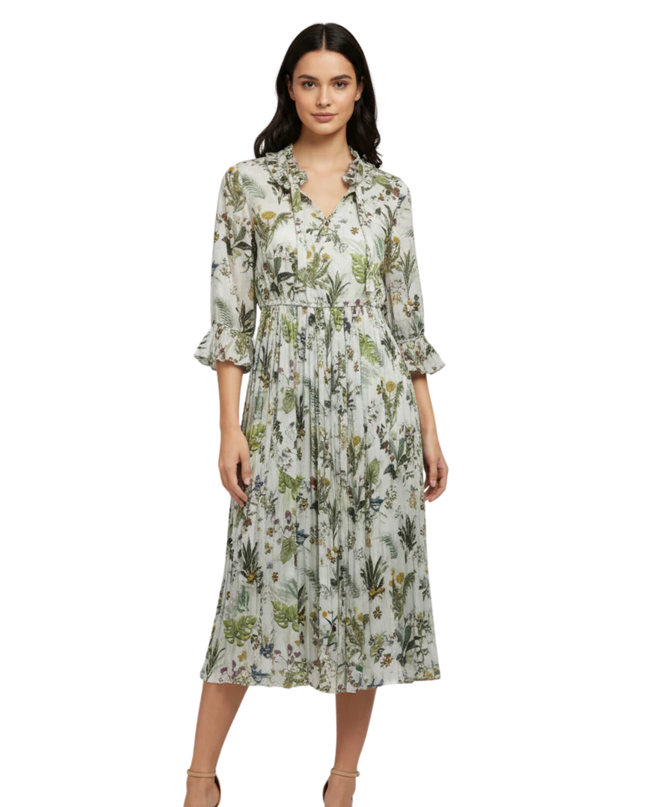 ONLY White Floral Print Pleated Midi Dress