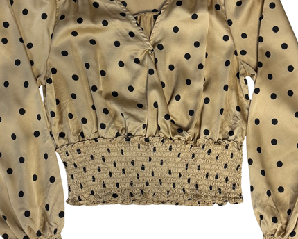 Blu Pepper Tan with Black Polka Dots Blouse