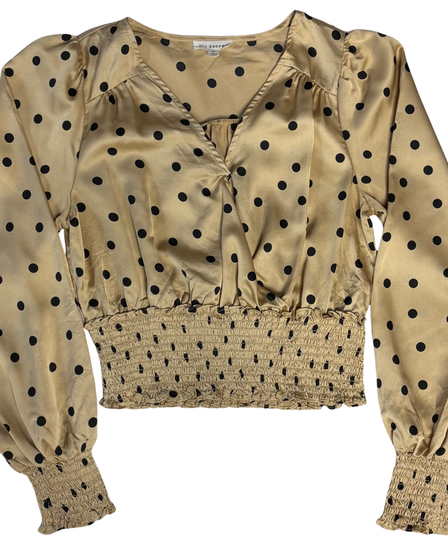 Blu Pepper Tan with Black Polka Dots Blouse