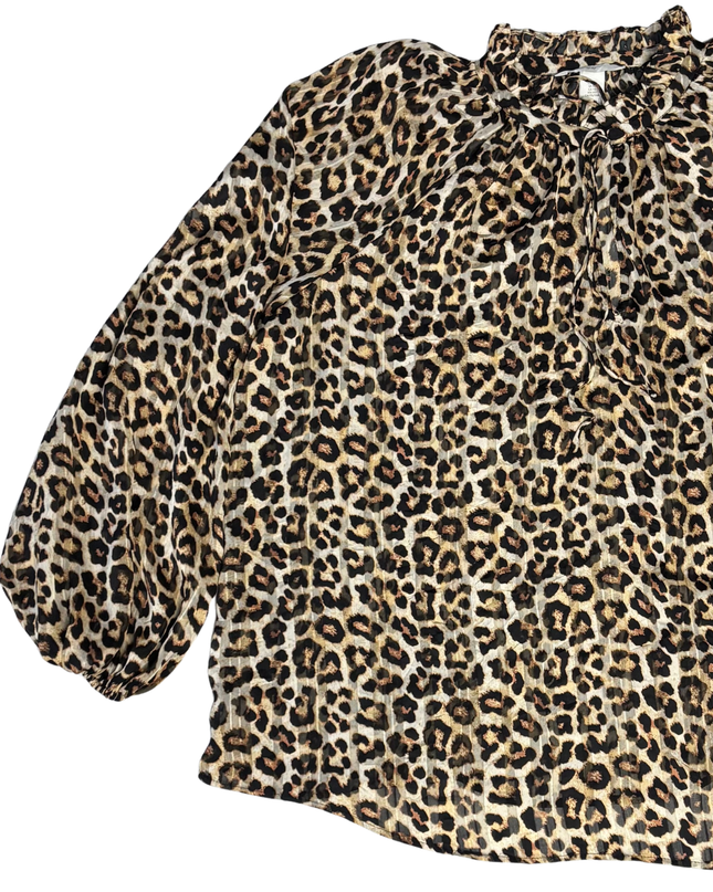 H&M Leopard Print Ruffle Neck Tie Blouse