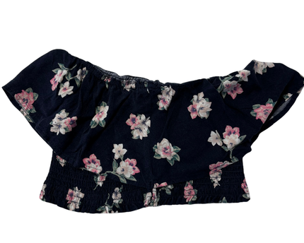 Abercrombie & Fitch Navy Blue Floral Smocked Off-Shoulder Crop Top