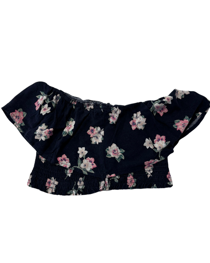 Abercrombie & Fitch Navy Blue Floral Smocked Off-Shoulder Crop Top