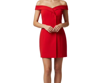 Boohoo Red Off-The-Shoulder Button Detail Blazer Mini Dress