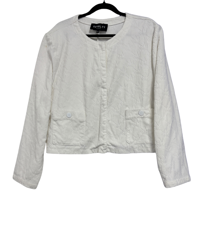 Royalty by Maluma White Textured Crown Jacquard Jacket