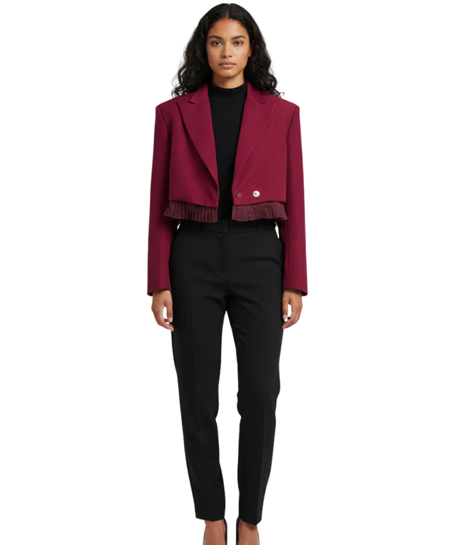 Missguided Burgundy Cropped Pleated Hem Blazer W/Tags