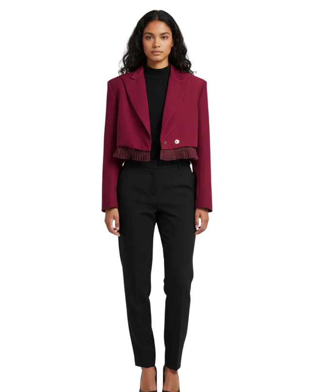 Missguided Burgundy Cropped Pleated Hem Blazer W/Tags