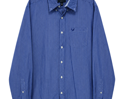 American Eagle Blue and White Striped Button Down Shirt