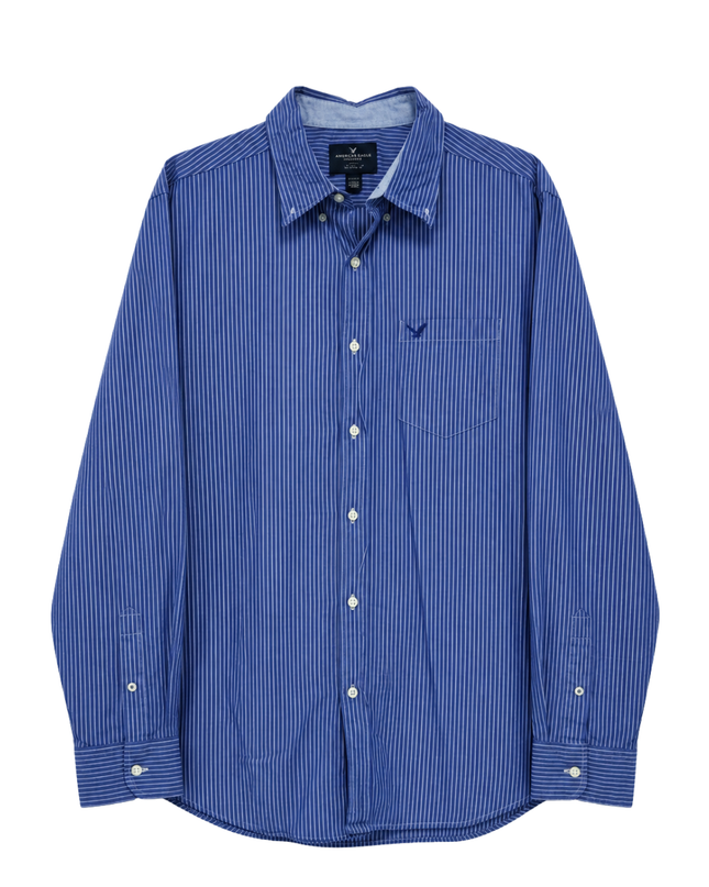 American Eagle Blue and White Striped Button Down Shirt