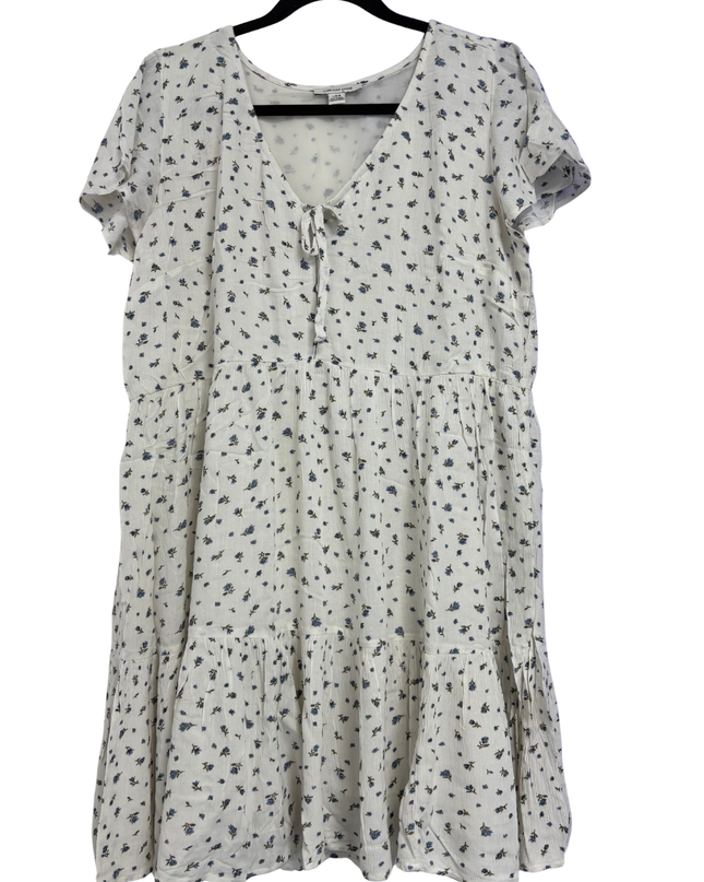 American Eagle White Floral Tiered V-Neck Mini Dress