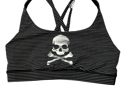 Lululemon Black and White Striped Graphic Cross-Back Sports Bra