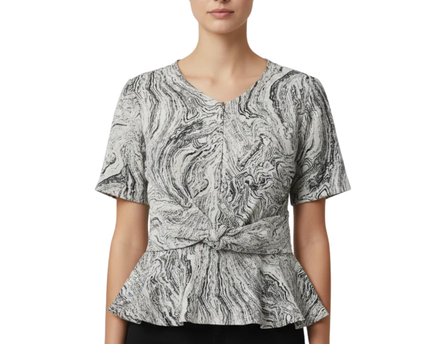 ZALORA WORK White and Black Marble Print Short Sleeve Blouse