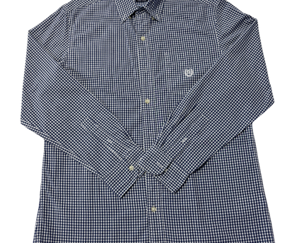 Chaps Navy Blue & White Gingham Button-Down Shirt