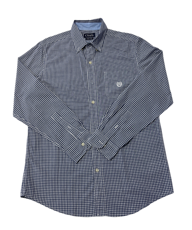 Chaps Navy Blue & White Gingham Button-Down Shirt