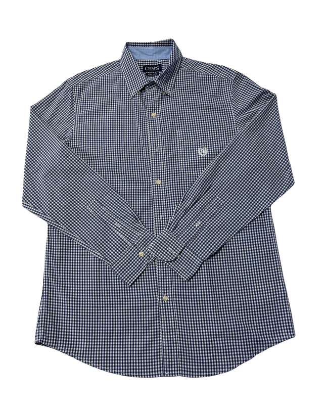 Chaps Navy Blue & White Gingham Button-Down Shirt