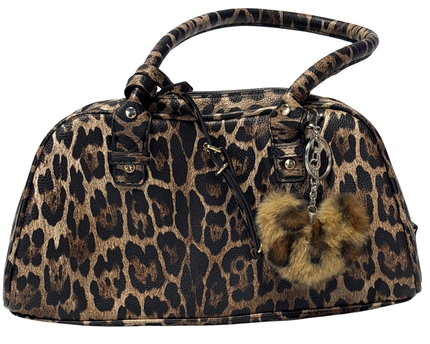 Bershka Brown Leopard Print Bowler Handbag