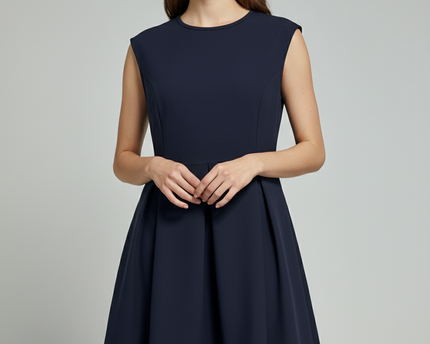 Adl Navy Blue Sleeveless Fit and Flare Pleated Mini Dress