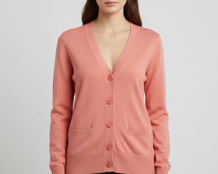 Tommy Hilfiger Coral Pima Cotton V-Neck Button-Front Cardigan