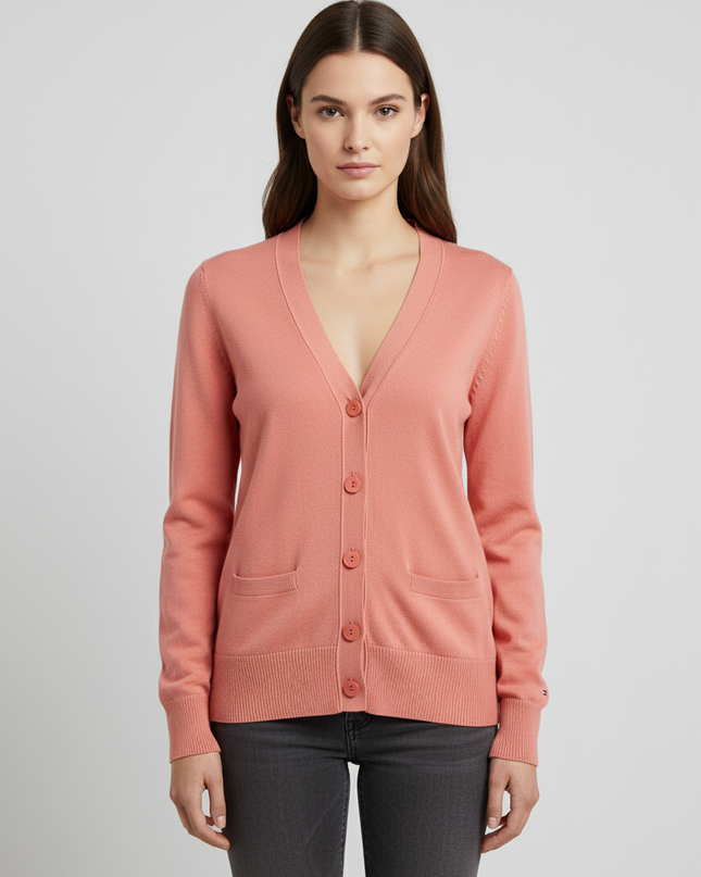 Tommy Hilfiger Coral Pima Cotton V-Neck Button-Front Cardigan