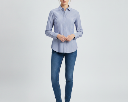 Zara Basic Blue and White Striped Long Sleeve Button Down Shirt