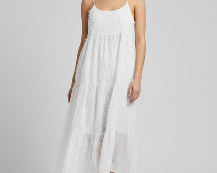 Zara White Embroidered Tiered Midi Dress