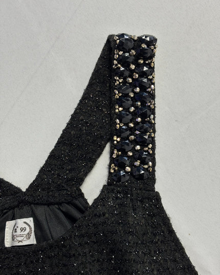 n° 99 Black Embellished Tweed Shimmer Mini Dress