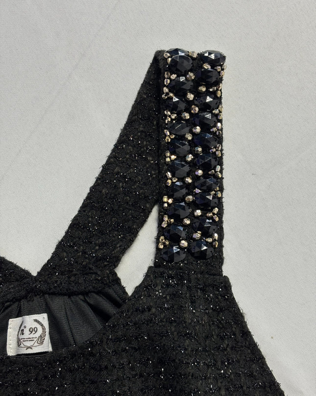 n° 99 Black Embellished Tweed Shimmer Mini Dress