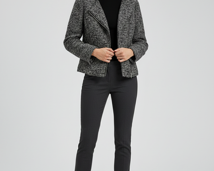 H&M Black and White Bouclé Moto Style Jacket