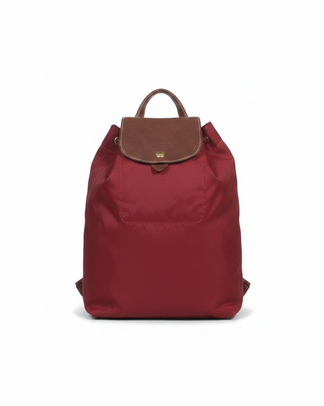 Longchamp Red Le Pliage Nylon & Leather Backpack