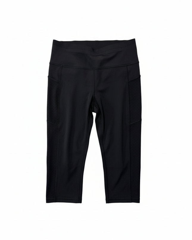 Lululemon Black Cropped Athletic Leggings with Mesh Pocket Detail