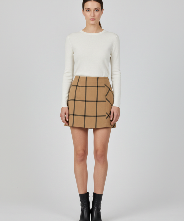 Next Tan/Black Checkered Tailored Mini Skirt
