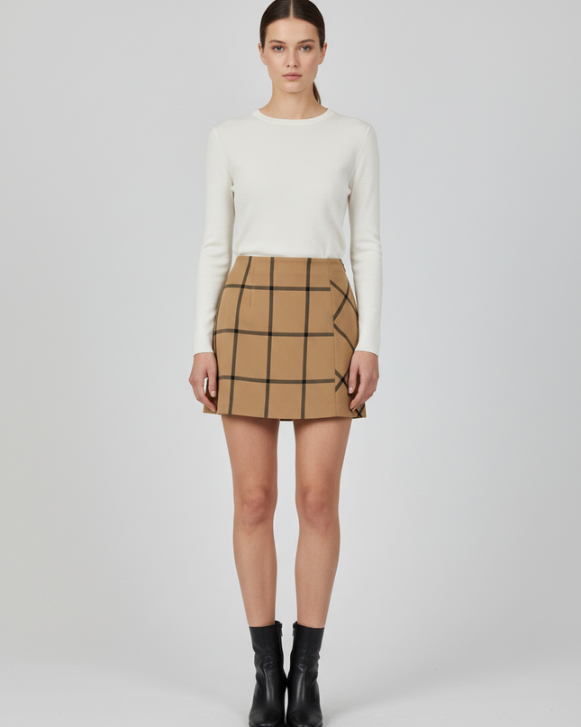 Next Tan/Black Checkered Tailored Mini Skirt
