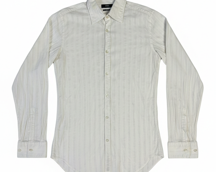 Hugo Boss White Slim Fit Textured Stripe Dress Shirt