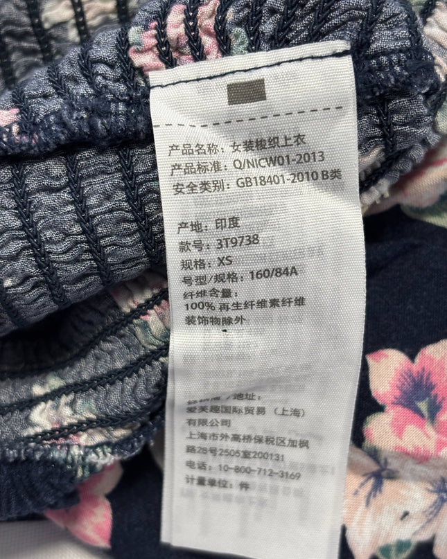 Abercrombie & Fitch Navy Blue Floral Smocked Off-Shoulder Crop Top