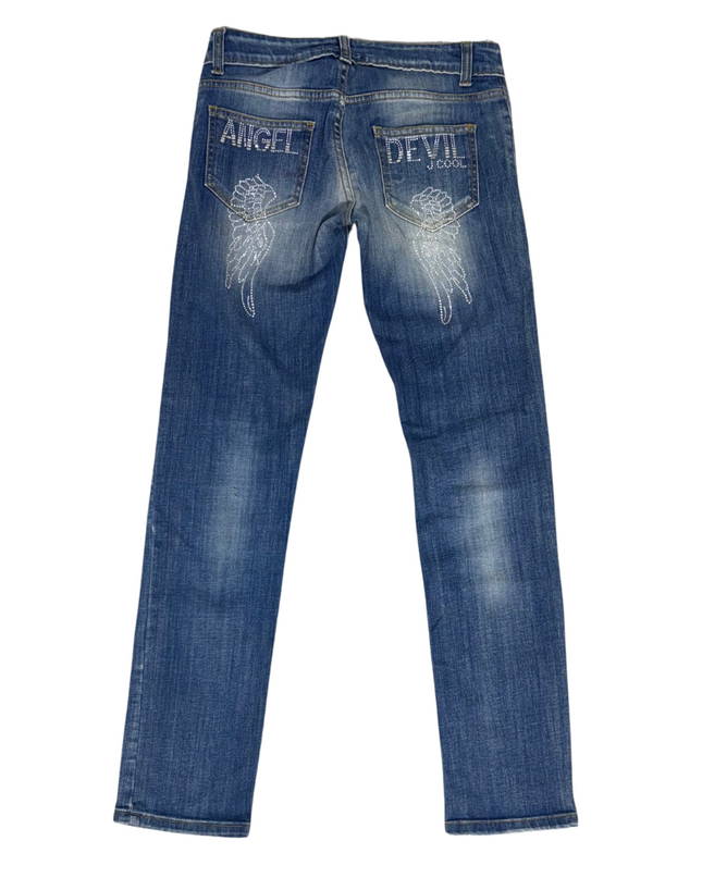 Angel Devil Straight Fit Blue Jeans – Faded Wash – Mid Rise - M | Waist: 28
